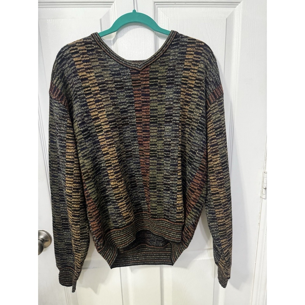 Vintage Jhane Barnes Men's L Wool Blend Sweater Muted Earth Tone Colors Striped
